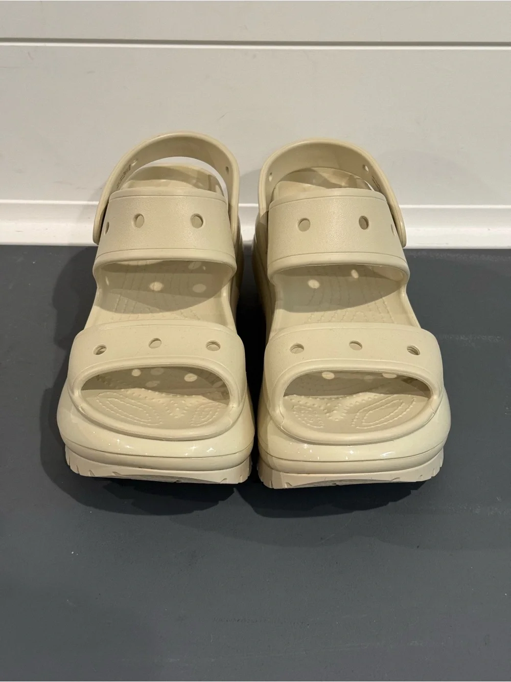 CROCS Cream Platform Sandals with Adjustable Straps